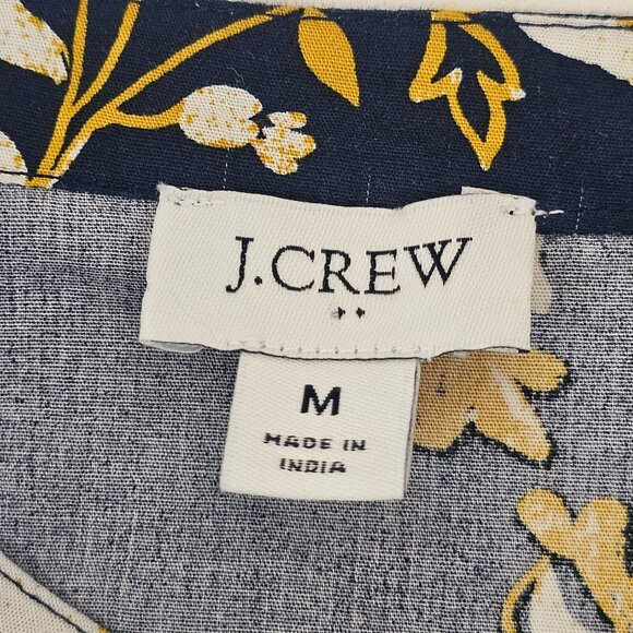 J. Crew Women Blouse Poplin Ruffle Size M Navy Floral Button Up Long Sleeve - Picture 7 of 11
